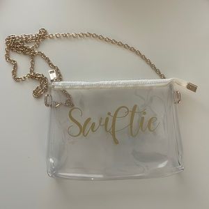 Clear Stadium approved purse with gold Swiftie decal